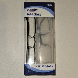Equate Jordan Value 2-Pack Rectangular Reading Glasses with Case +1.25 New
